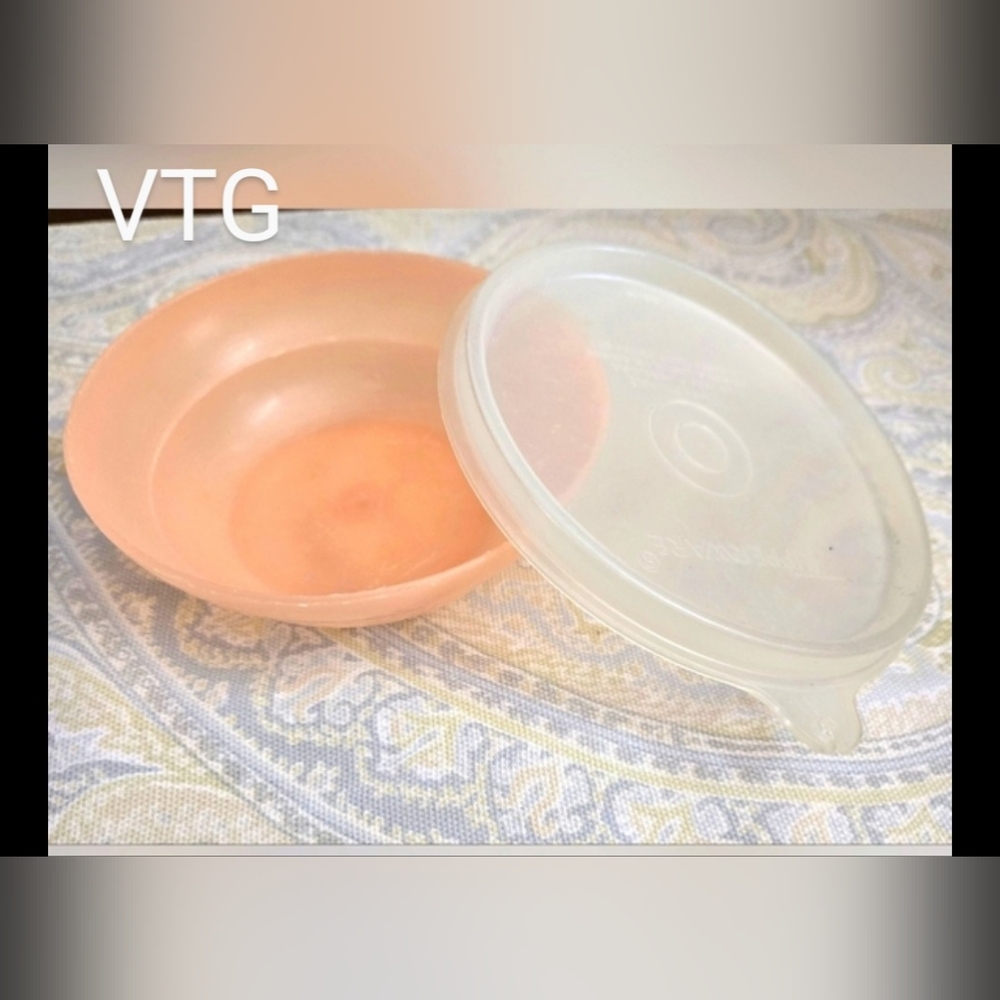 Vintage Small Tupperware Peach Pastel  Bowl with Lid